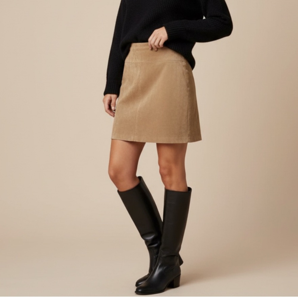 Max Edition Faux Suede Stretch Pencil Mini Skirt Tan Camel Brown Size LP